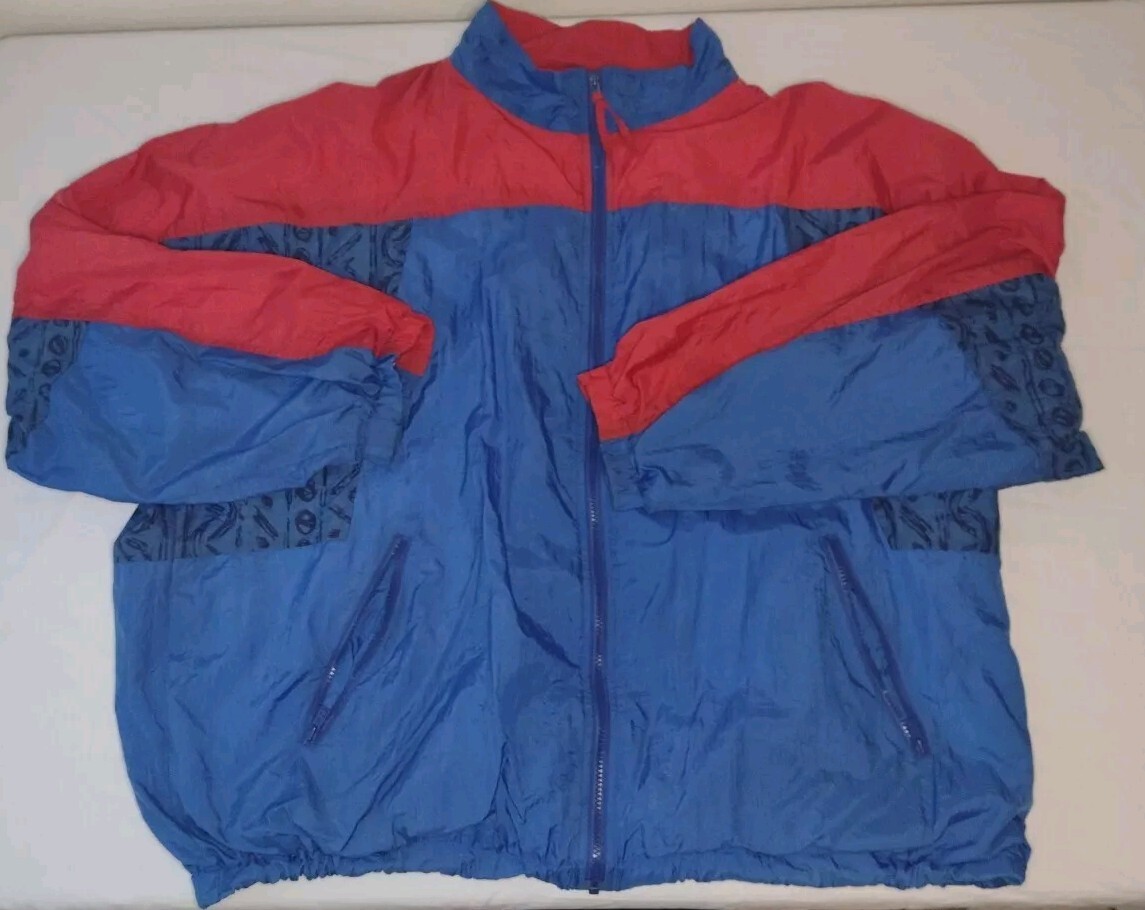 Vintage 1990s Windbreaker Red And Blue With Accents Track Jacket