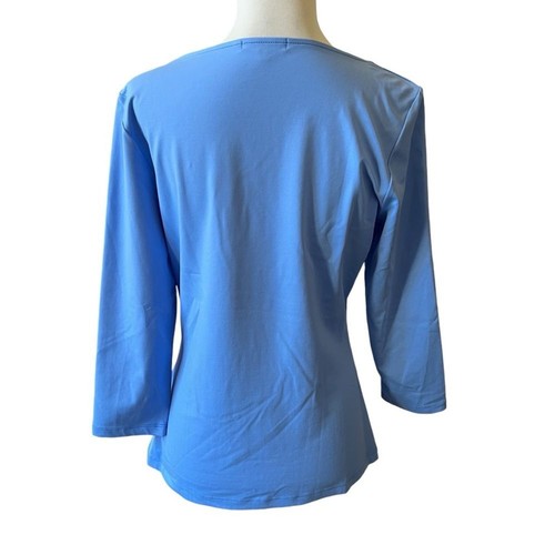 JUDY P SABRINA TOP CUELLO BARCO MANGAS 3/4 ELÁSTICO INFORMAL OFICINA CLÁSICO LT AZUL M - Imagen 5 de 12