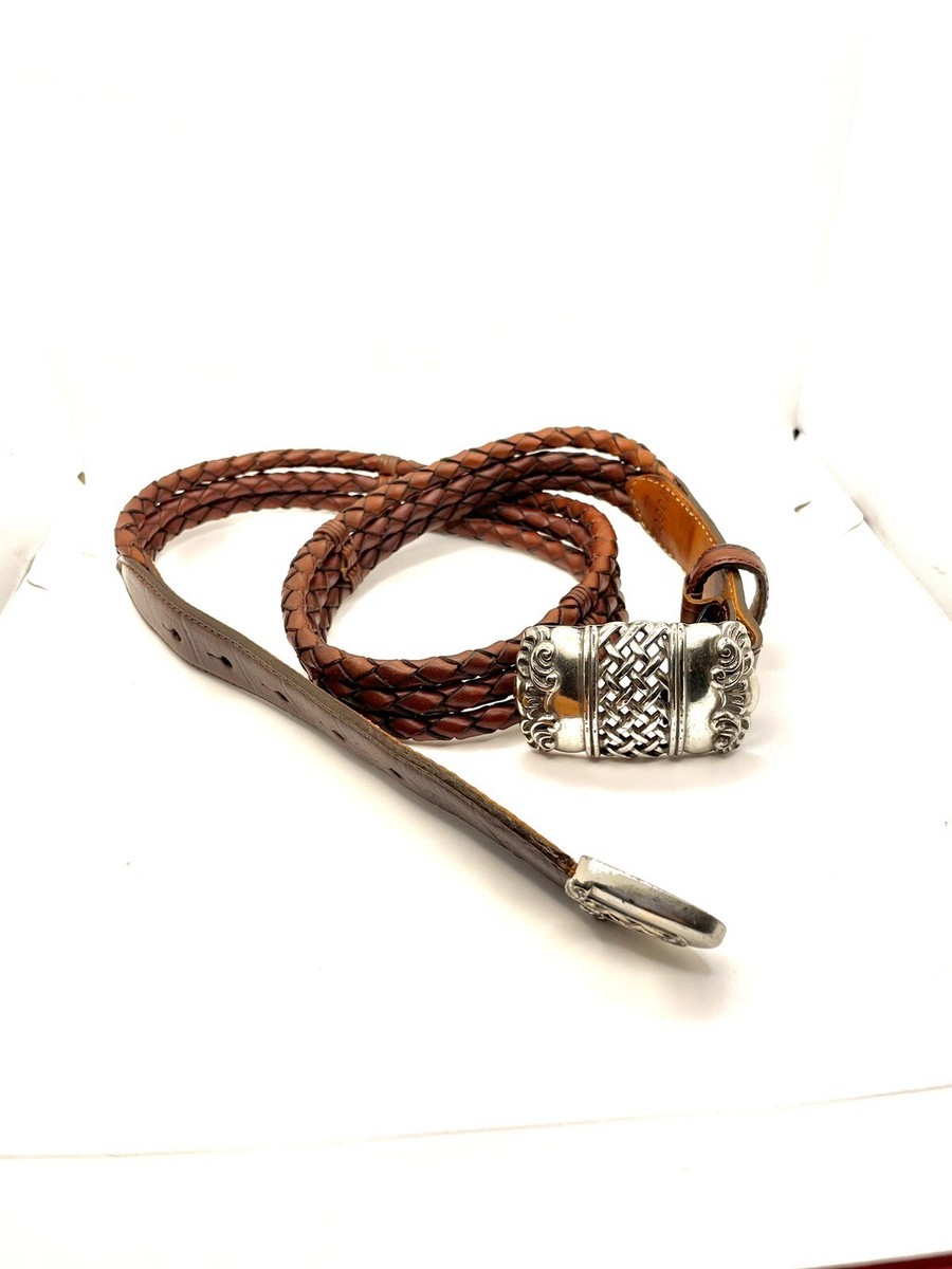 Vintage 1995 Brighton Tan Leather Rope Belt W/ Silver Buckle  display picture 2