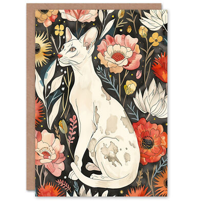Greeting Card Cat Lover Oriental Shorthair Floral Pet Portrait Birthday