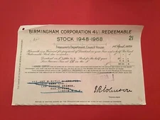 Birmingham Corporation Stock 1939 Dividend receipt R35641