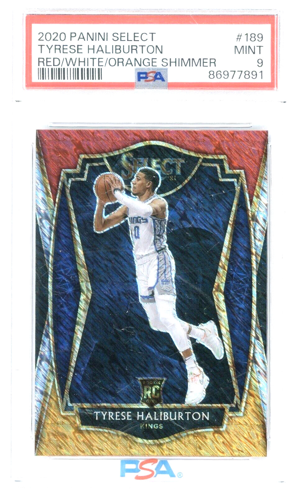 2020 Select Tyrese Haliburton #189 Red/White/Orange Shimmer Premier Prizm PSA 9