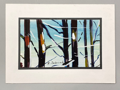 ANTONI ZABOROWSKI *1939 AQUARELL ZEICHNUNG WALD SCHNEE POLEN SIGNIERT 21x15 cm