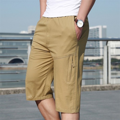 Men's Summer Elastic Waist Solid Color Cotton Casual Fashion Sports Shorts - Picture 12 of 38
