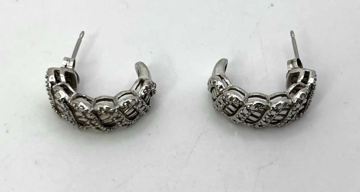 DIAMOND CHIP Solid Sterling Silver 925 Pierced Po… - image 6