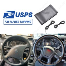 Black Genuine Leather Steering Wheel Cover Wrap Sew-on 38cm Diy Kit For All Car