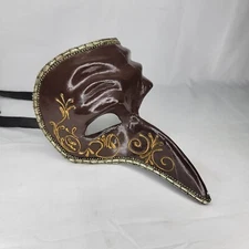 Vintage Paper Mache Mascarone Venezia Long Nose Face Mask Brown Gold