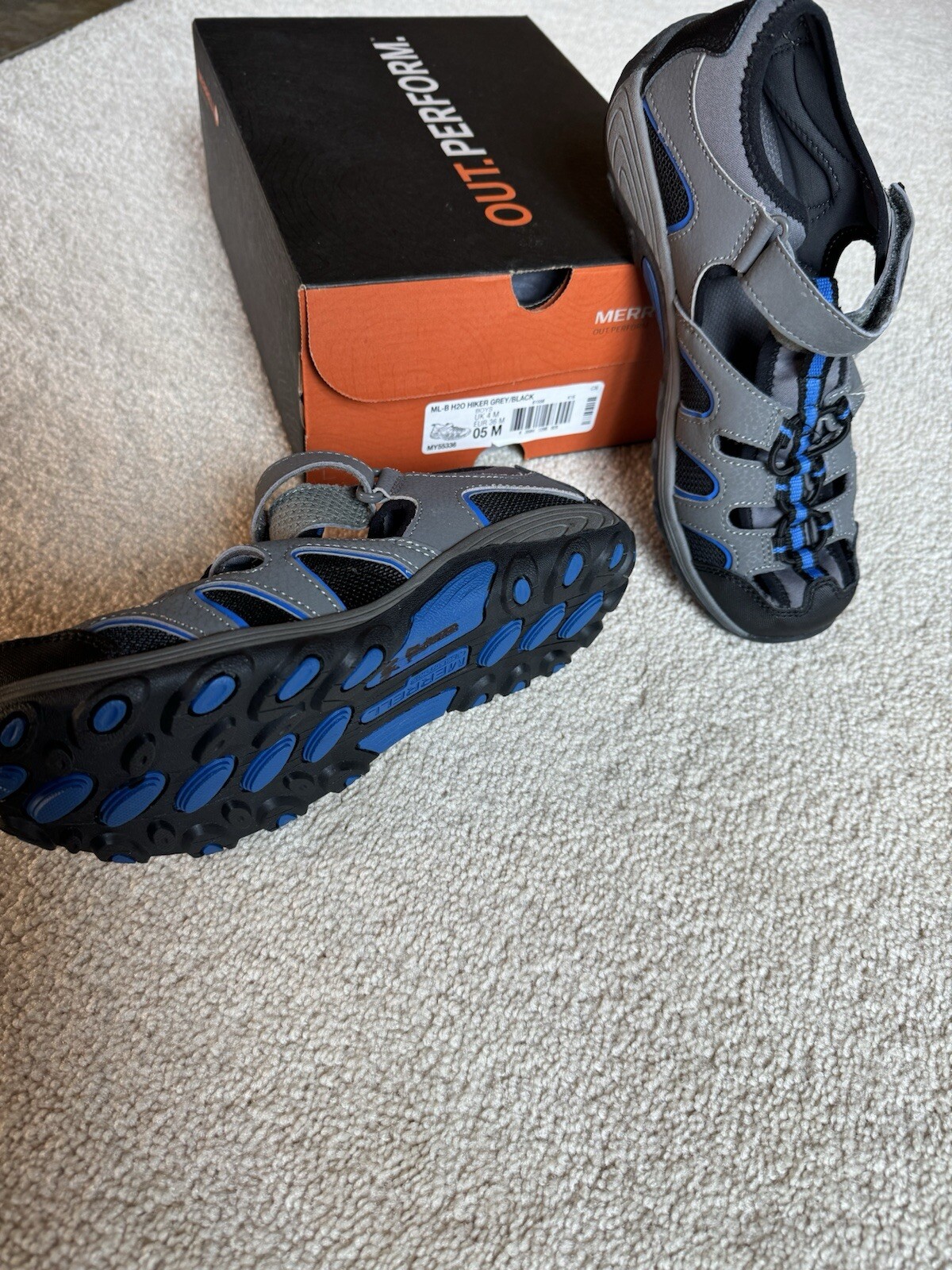 Merrell ML B H20 sandalo escursionista blu navy e grigio scarpe sportive acqua uomo taglia 5 nuovo con scatola