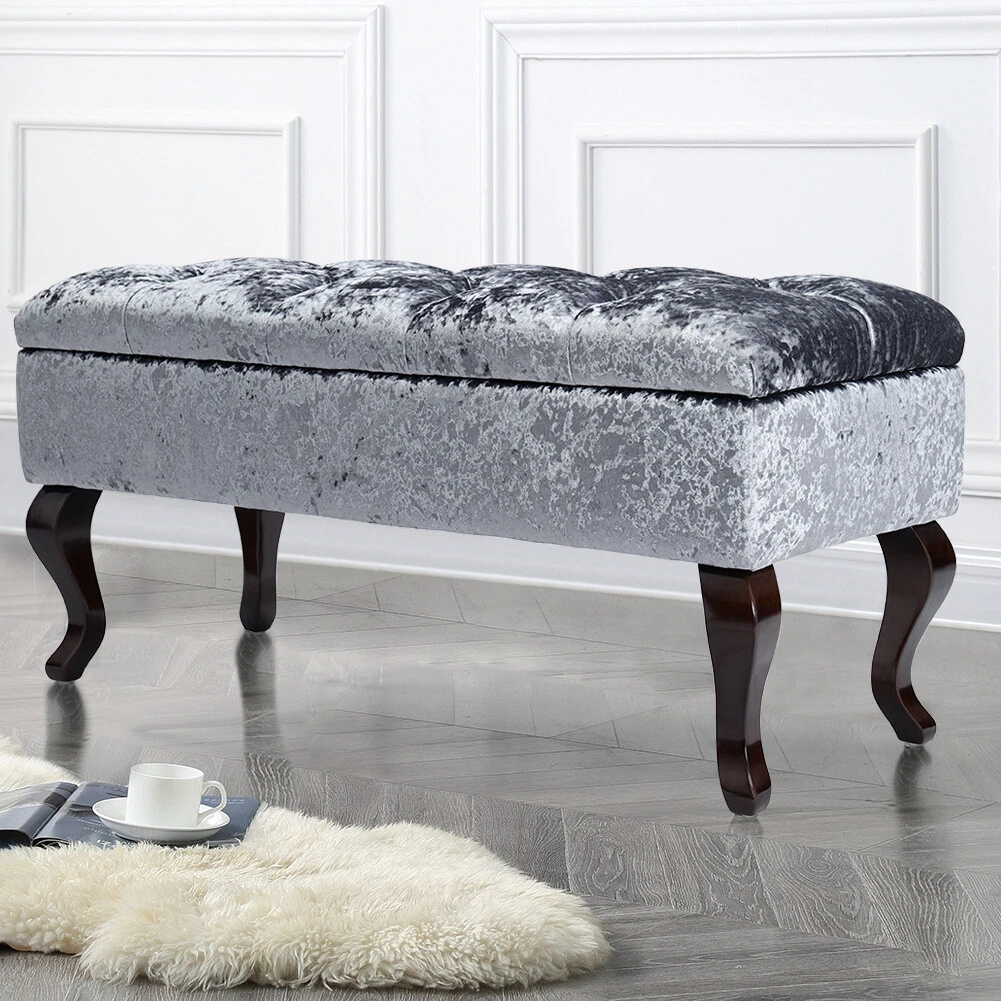 Large Velvet Ottoman Storage Blanket Box Cushioned Toys Chest Bed