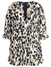 Plus Multi Leopard Print Satin Ruffle Skater Dress