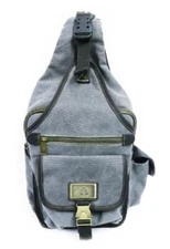MED GREY Canvas shoulder BACKPACK  18.5 X 9  Muli-purpose school travel hiking