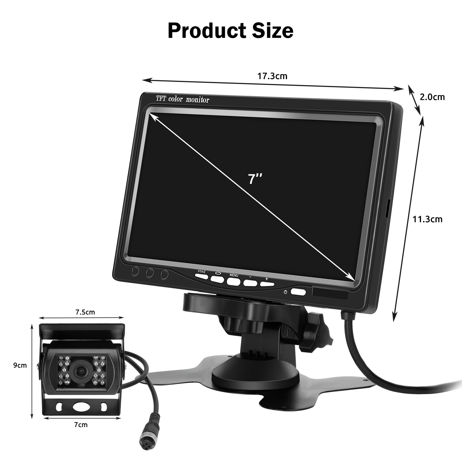 RÜCKFAHRSYSTEM Mit Monitor Rückfahrkamera + 7 Zoll Farbmonitor LKW 10M