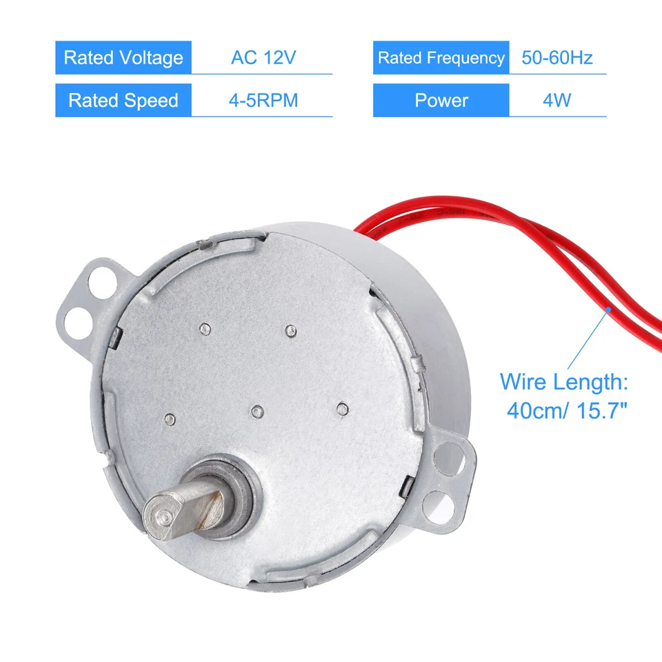 Synchronous Motor AC12V 4-5RPM 50-60Hz CCW/CW 4W D Welle Elektromotor für Lüfter - Bild 4 von 4