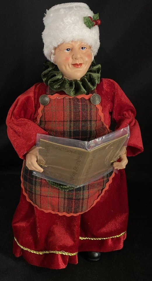 Mrs. Claus Figur Caroling Zuckerstangen weißer Hut Valerie Parr Hill 16" ohne Etikett