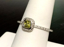 Dainty Sterling Silver Square Yellow Green Stone Beaded Ring size 9