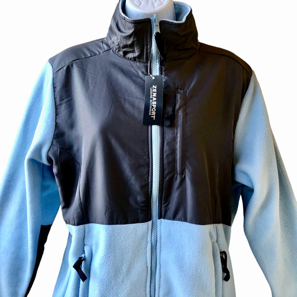 Chaqueta polar deportiva Zena bolsillos con cremallera completa cincha para mujer XL nueva Foto 3 de 4
