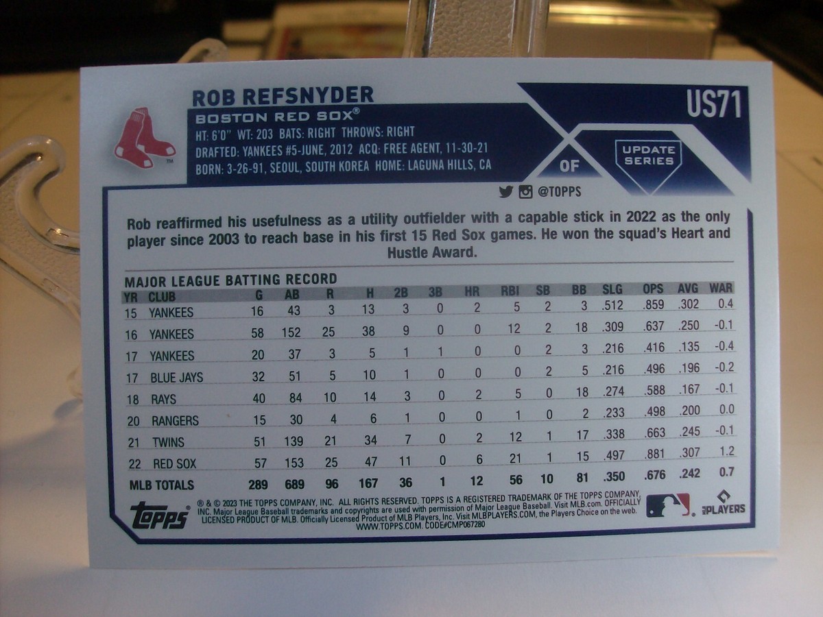 2023 Topps Update Baseball #US71 - Rob Refsnyder - Boston Red Sox