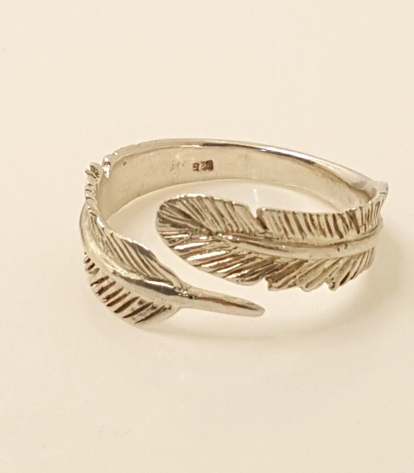 Fabuloso Anillo Banda Pluma Brillante Plata 925 Tamaño R~T Peso 3.5 g #21912 Foto 2 de 4