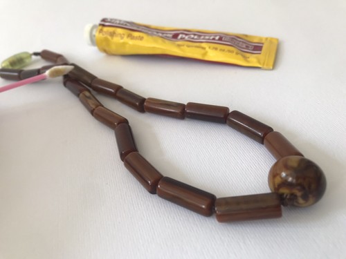 AVANGARDE ALTE ART DECO ÄRA KARAMELL BAKELIT FASS PERLEN COLLIER HALSKETTE - Bild 18 von 19