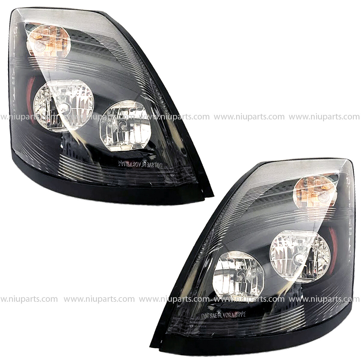 Pair Of Black Headlight Assemblies For Volvo VNL VN VNM Trucks (2004-2018)