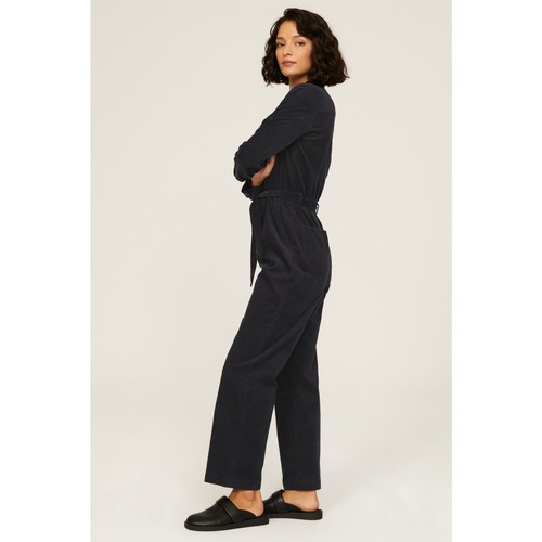 A.P.C. Justine Navy Blue Corduroy Long Sleeve Button Front Jumpsuit Size S - Picture 2 of 14