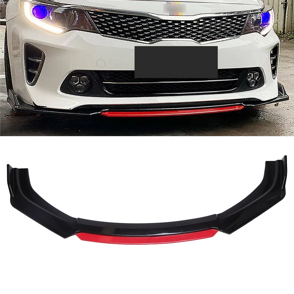 Glossy Black Universal Front Bumper Lip Spoiler Splitter Protector + Red Layer Foto 4 de 4