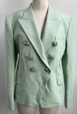 BALMAIN Women's Double Breasted Silver Button Green Wool Blazer Jacket Size T-44