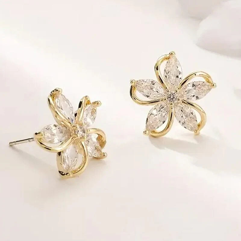 Stylish Zirconia Petal Flower Stud Earrings