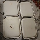 4 Vintage Enamelware Refrigerator Pans & Lids White w/green Trim 5.5 X 4.75 X 3” — photo 3
