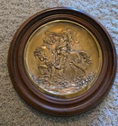 Antique Solid Bronze Relief Wall Art Plaque with wood Frame 15" round