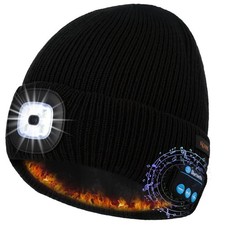 Bluetooth Beanie Hat with Light,Fleece Lined Winter Warm Hat with Wireless Mu...