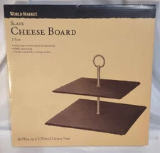 World Market 2-Tier Natural Slate Cheese & Charcuterie Board Serving Display