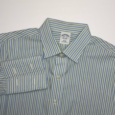 Brooks Brothers Tuxedo Dress Shirt 16.5 34 Slim Blue Green Stripe French Cuff