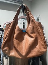 Tory Burch Brown Embossed Signature Logo Leather Large Slouchy Hobo Shoulder Bag