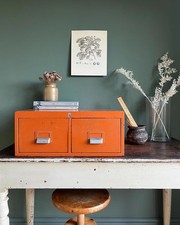 Vintage Mid Century Retro Orange 2 Drawer Metal Office Filing Cabinet