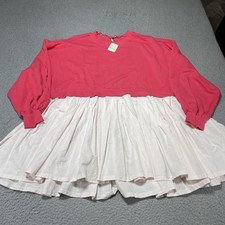 Free People Sweater Dress Womens Medium Pink Colorblock Trapeze Knit OB1654405