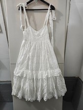 Love Shack Fancy Dress Womens 0 White Antonella Shoulder Tie Flare Tier Eyelet