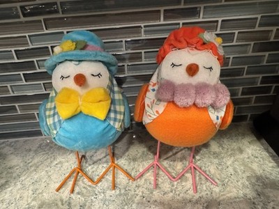 2 Way to Celebrate Easter Spring 2022 Small Fabric Bird Figurines Blue Orange