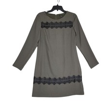 Ann Taylor Lace Trim Shift Dress Long Sleeves Size 4 Gray Green