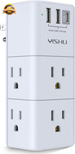 6 AC 3 USB Outlet Extender Surge Protector Swivel Rotating Wall Plug