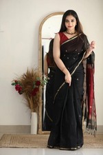 Elegant Soft Cotton Saree Lightweight Office Wear Ethnic Saree With Blouse Silk