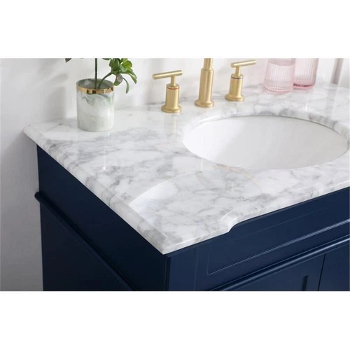 Elegant Decor Wesley 36" Steel and Solid Wood Single Bathroom Vanity Set in Blue - Picture 4 of 8