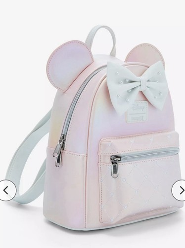 Mini zaino Disney Loungefly Minnie Mouse rosa perla irridescente nuovo con etichette - Foto 2 di 4