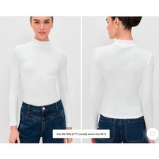 Veronica Beard Nate Mock Turtleneck Ribbed Long Sleeve Top S NWT 228 White