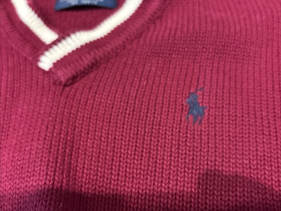 Suéter Polo Por Ralph Lauren Cable Juvenil 7 Granate Blanco De Colección Foto 2 de 4