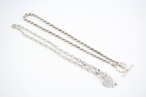 Sterling Silver Necklaces T Bar Heart Twist Rope Chain x 2 (52g)