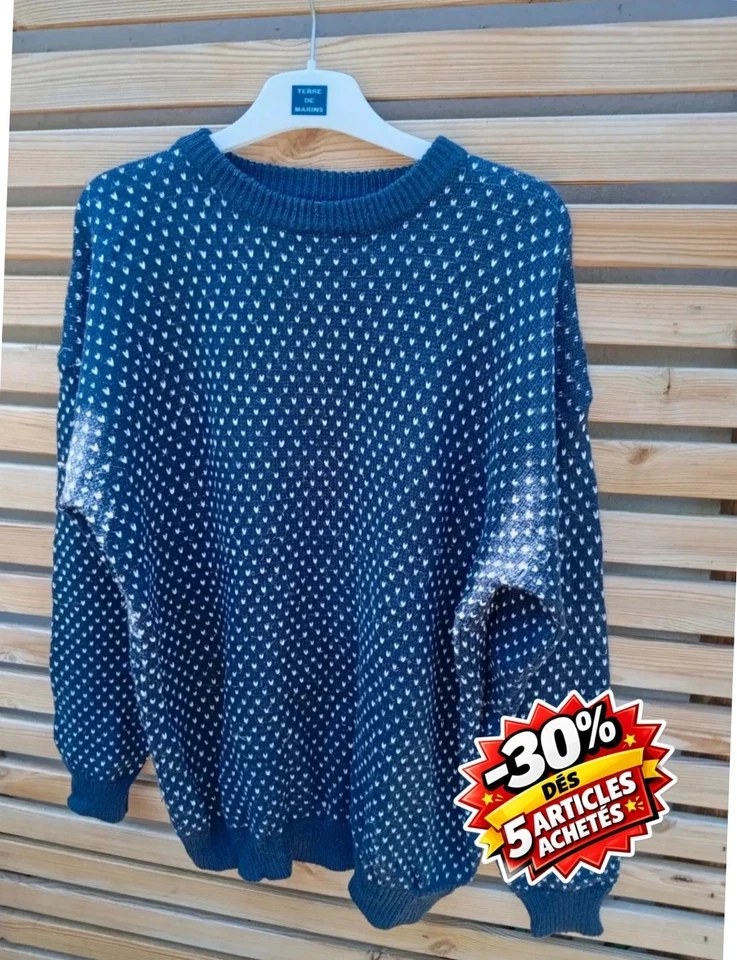 Pull Homme Bleu Et Blanc – Taille XL – Très Bon État - Photo 1/2