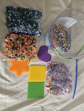 Lot 14,000 Perler Beads With Peg 4 Boards 1.75 lb Beads 2 Unopened Bags With Tub