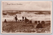 Rough Sea At Cleveleys Waves Crashing People On Beach RPPC 1929 Lancashire