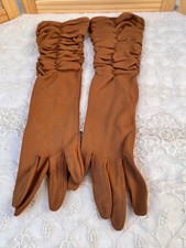 Vtg Gloves 1940s Nylon Brown Lovely Approx Size Small 6 to 6.5